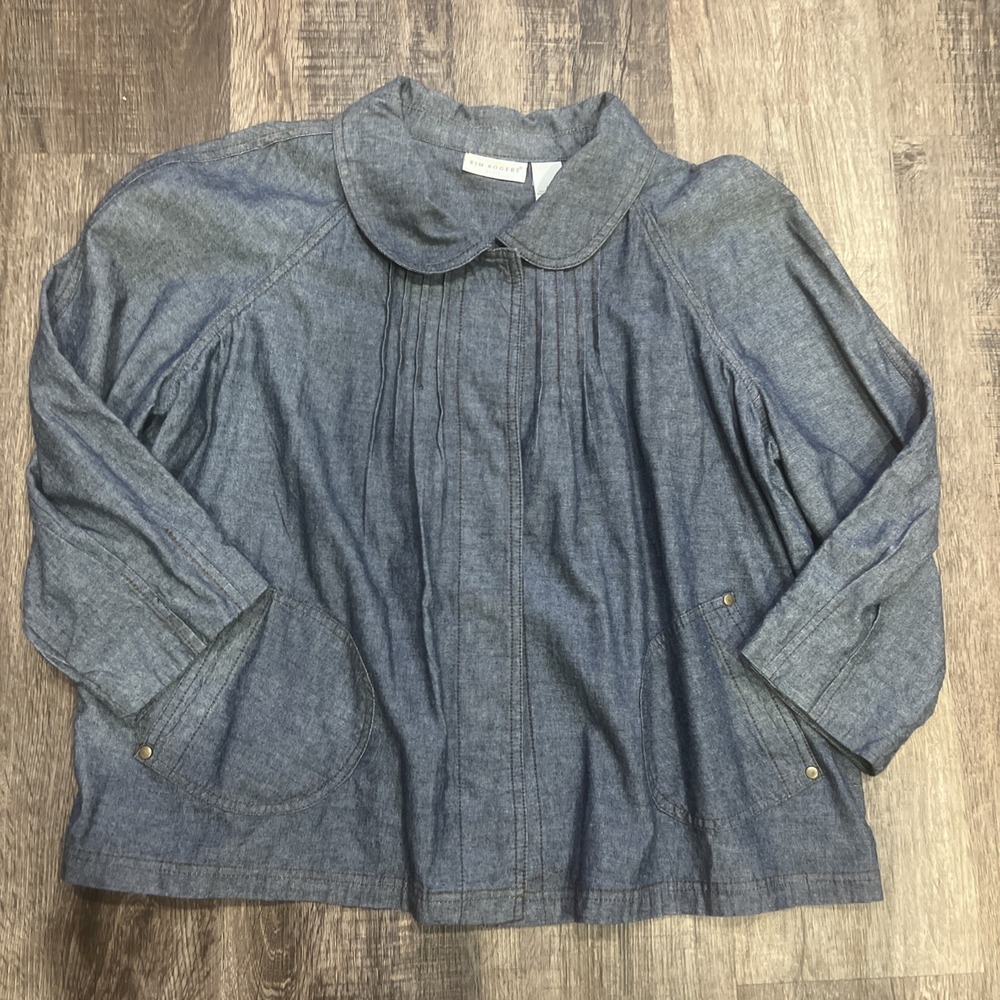 Kim Rogers~petite Large~Women's Denim Cropped Snap 3/4 Sleeve Jacket CottageCore